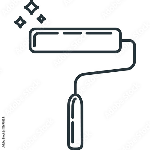 Brush roller for paint renovation house icon toolkit, concept brush repair building art line flat vector illustration, isolated on white.