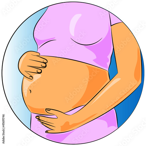 pregnant young woman showing her tummy