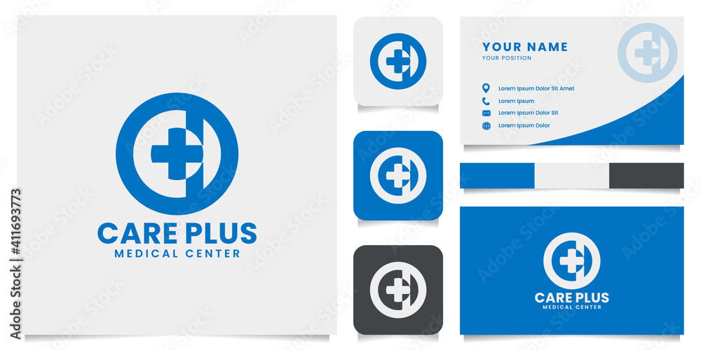 Simple and minimalist medical cross emblem logo with business card, icon, and color palette Simple and minimalist medical cross emblem logo with business card, icon, and color palette