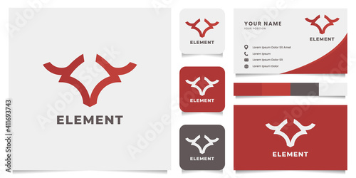 Simple and minimalist abstract geometric bull head with business card, icon, and color palette