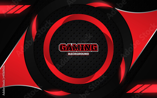 Abstract futuristic geometric black and red gaming background with modern esport shapes. Vector design template technology concept can use element game banner, sport poster, cyber wallpaper, web