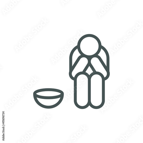 Poverty line icon. Simple outline style. Homless, beggar, hunger and poor concept. Vector illustration on white background. EPS 10