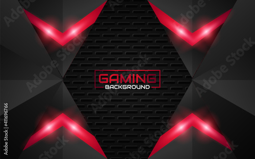 Abstract futuristic geometric black and red gaming background with modern esport shapes. Vector design template technology concept can use element game banner, sport poster, cyber wallpaper, web