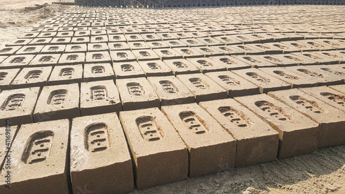raw clay bricks field, in Pakistan, Faisalabad