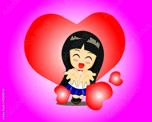 Cute girl cartoon character On the day of love