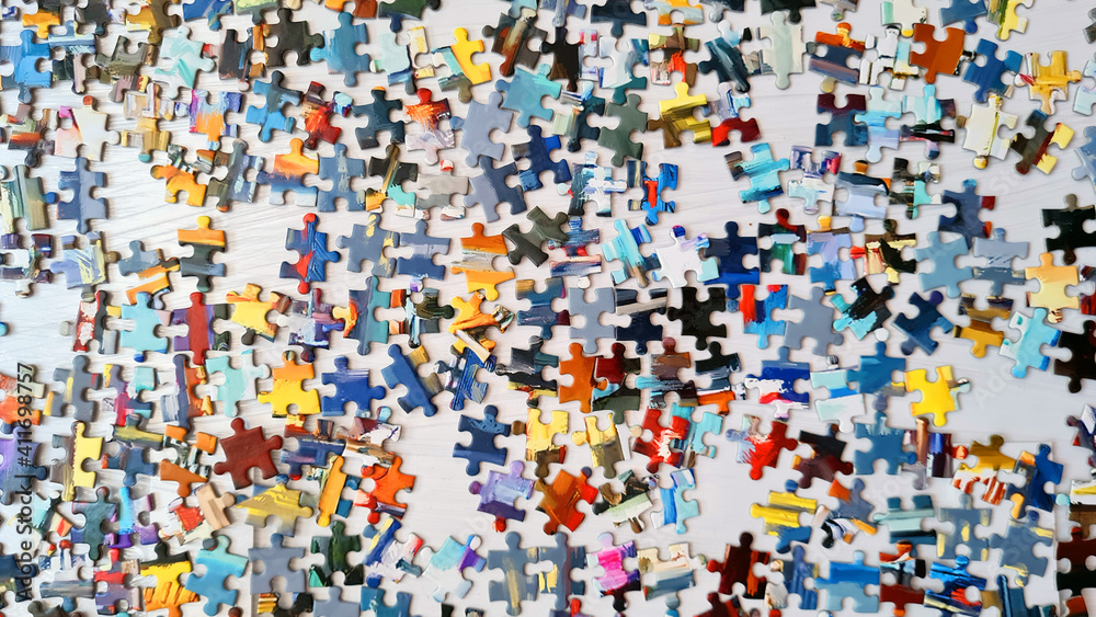 The color puzzle is on a white table. The color puzzle is on a white table.