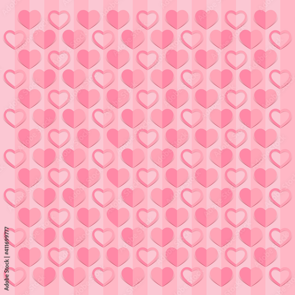 Love hearts Valentines day background , paper cut style
