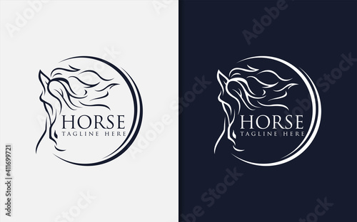 Luxurious Abstract Black Horse Logo Design. Usable For Business and Brand Company. Vector Logo Illustration.