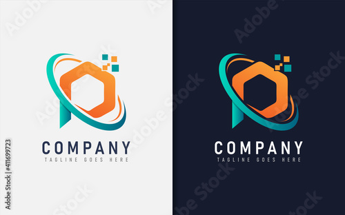 Abstract Initial Letter P Digital Tech Logo Design. Vector Logo Illustration.