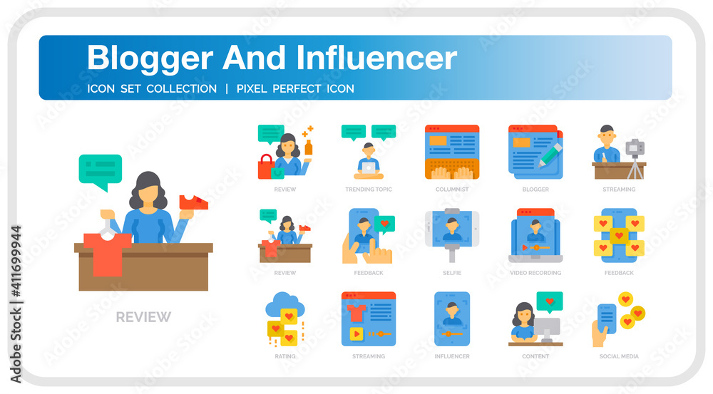Blogger And Influencer icon set Blogger And Influencer icon set