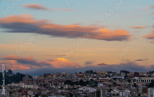 Cayambe volcano sunset and Quito city, Ecuador. © SL-Photography