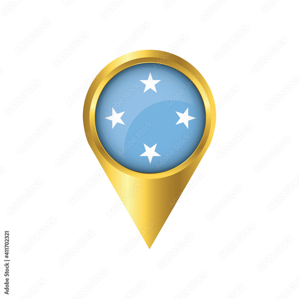 Flag of Micronesia.symbol check in Micronesia, golden map pointer with the national flag of Micronesia in the button. vector illustration. Flag of Micronesia.symbol check in Micronesia, golden map pointer with the national flag of Micronesia in the button. vector illustration.