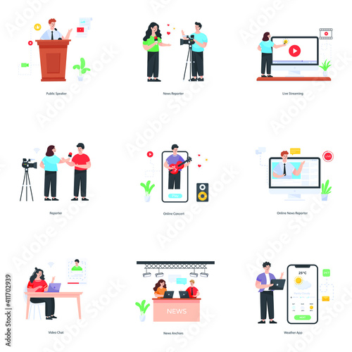 
Flat Character Illustrations of Media and Broadcasting
