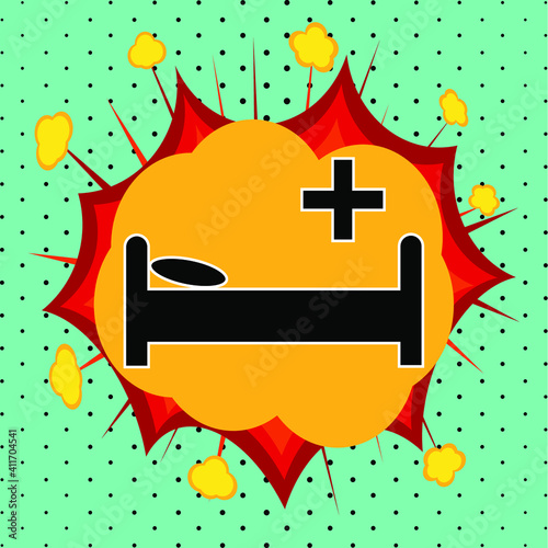 Hospital bed sign, pop art explosion, vector illustration for design