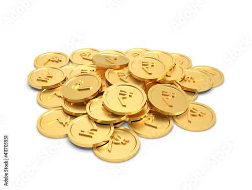 Pile of Gold coins with Rupee symbol - 3D Illustration
