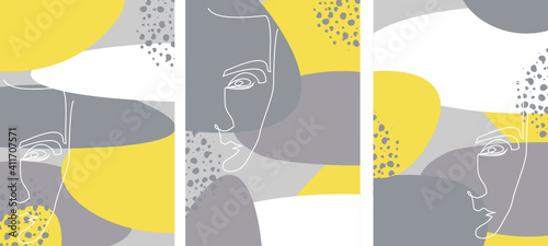 
face, one line, line, portrait, postcard, banner, yellow, gray, trend, trending colors, abstraction, abstract, picture, illustration, artist, flowers, eco, bio, natural, wall, interior, decor, drawin