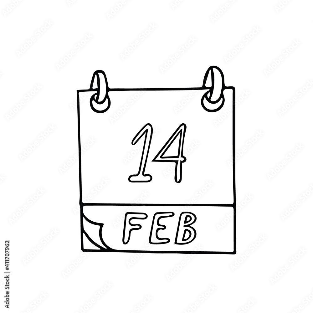 calendar hand drawn in doodle style. February 14. Valentines Day, International Book Giving, date. icon, sticker, element, design. planning, business holiday calendar hand drawn in doodle style. February 14. Valentines Day, International Book Giving, date. icon, sticker, element, design. planning, business holiday