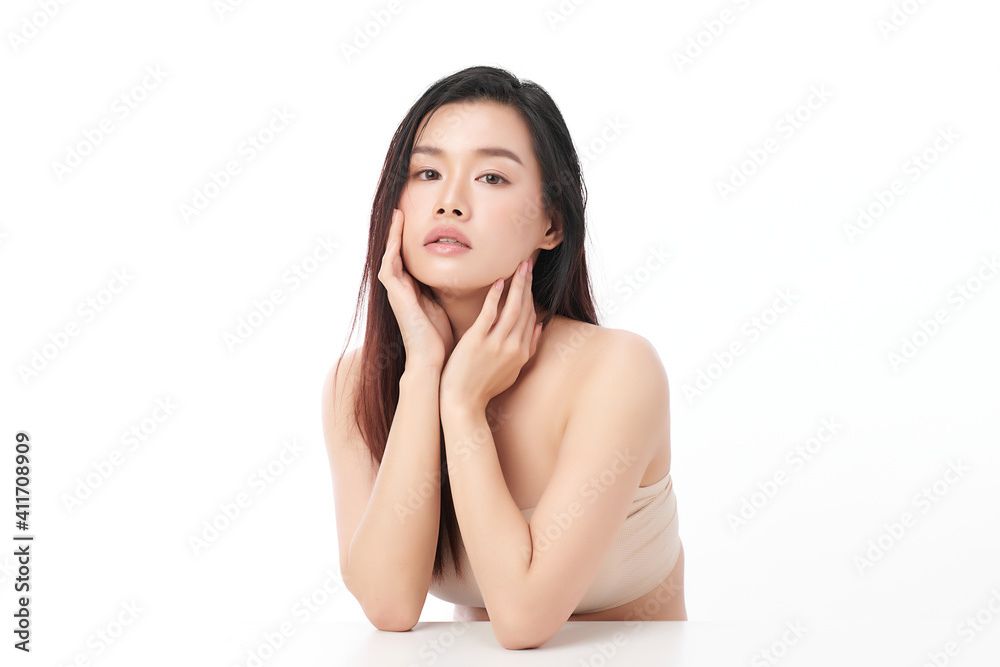 Beautiful young asian woman with clean fresh skin on white background, Face care, Facial treatment, Cosmetology, beauty and spa, Asian women portrait Beautiful young asian woman with clean fresh skin on white background, Face care, Facial treatment, Cosmetology, beauty and spa, Asian women portrait