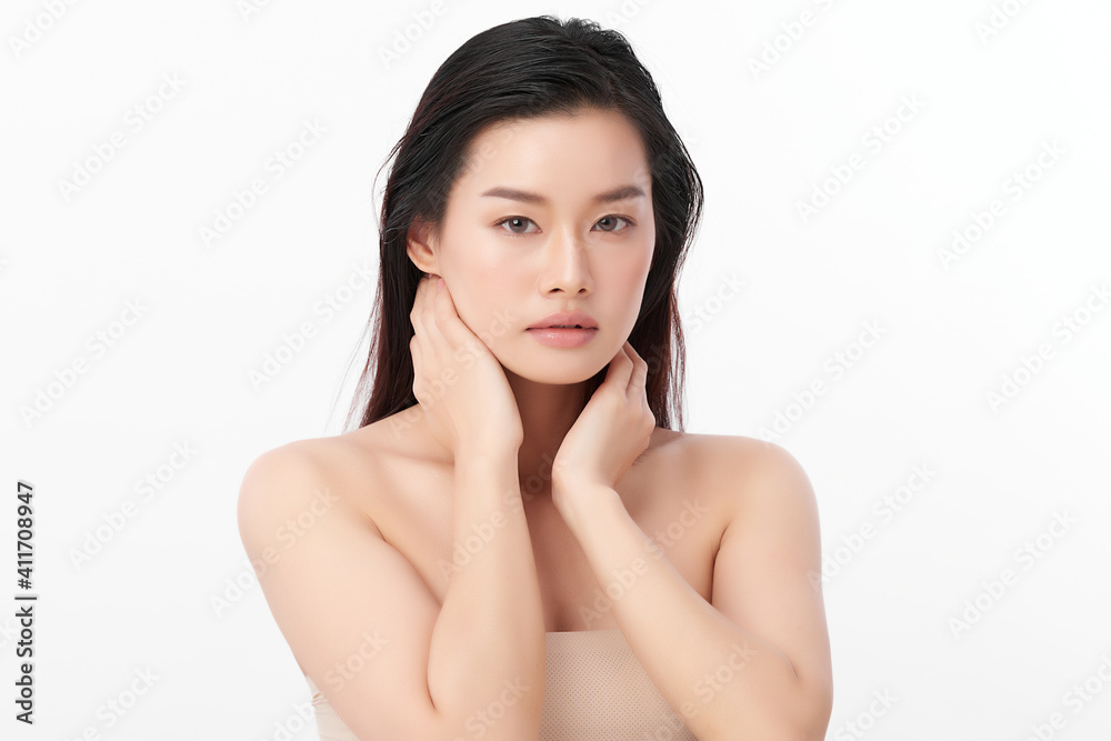 Beautiful young asian woman with clean fresh skin on white background, Face care, Facial treatment, Cosmetology, beauty and spa, Asian women portrait Beautiful young asian woman with clean fresh skin on white background, Face care, Facial treatment, Cosmetology, beauty and spa, Asian women portrait