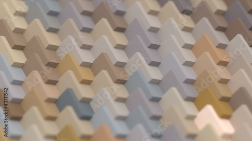 Fototapeta Naklejka Na Ścianę i Meble -  3d Cube Abstract Facade Architecture Tiles Minimal Background Wallpaper in Beige and Neutral Color