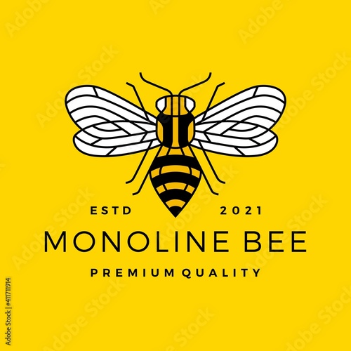 monoline bee line outline line art colorful logo vector icon illustration