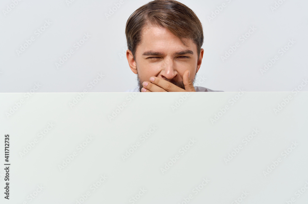 man in shirt advertising Copy Space mockup poster close-up man in shirt advertising Copy Space mockup poster close-up