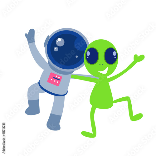Astronaut With Alien Character Vector Template Design Illustration