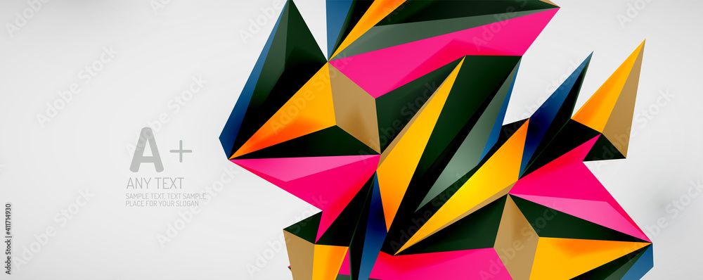 Vector triangle geometric backgrounds. Low poly 3d shape on light backdrop. Vector illustration for covers, banners, flyers and posters and other designs Vector triangle geometric backgrounds. Low poly 3d shape on light backdrop. Vector illustration for covers, banners, flyers and posters and other designs