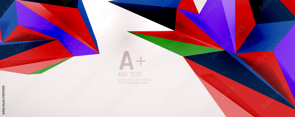Vector triangle geometric backgrounds. Low poly 3d shape on light backdrop. Vector illustration for covers, banners, flyers and posters and other designs Vector triangle geometric backgrounds. Low poly 3d shape on light backdrop. Vector illustration for covers, banners, flyers and posters and other designs