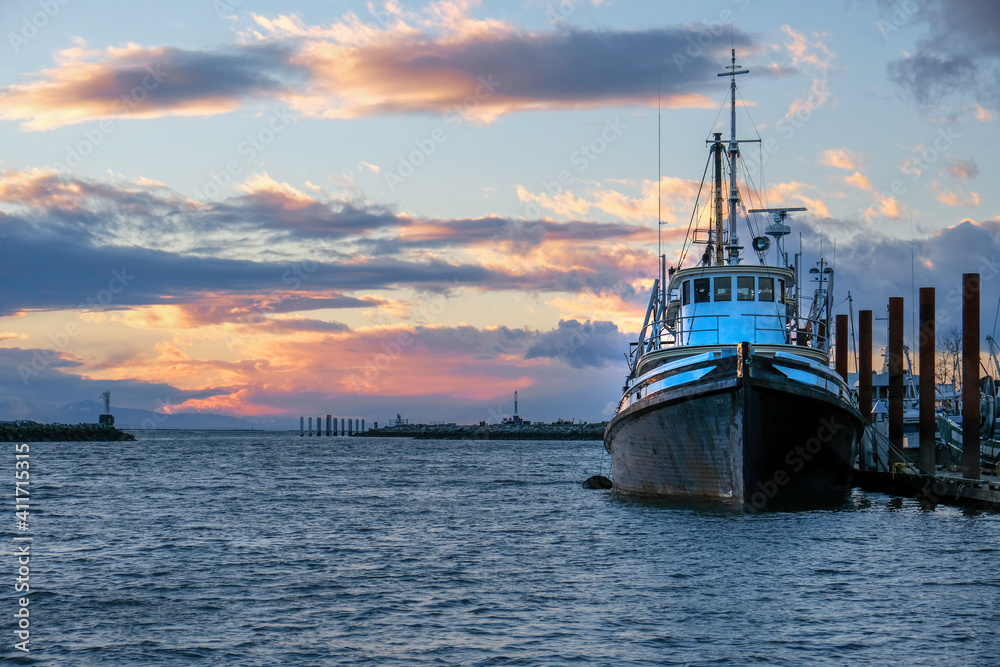 Commercial Fishing boat at sunset.