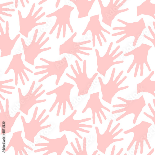 Seamless pattern with palm prints. Symbol of racial and national equality, friendship, happy childhood, world peace, unity of peoples and globalization