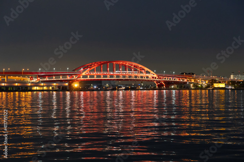 神戸大橋の夜景 ポートライナー 2021年1月撮影