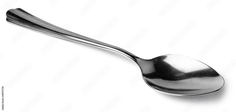 Silver spoon isolated on white background close up Silver spoon isolated on white background close up