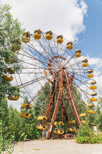 Abandoned rusty Ferris wheel in Pripyat Ukraine