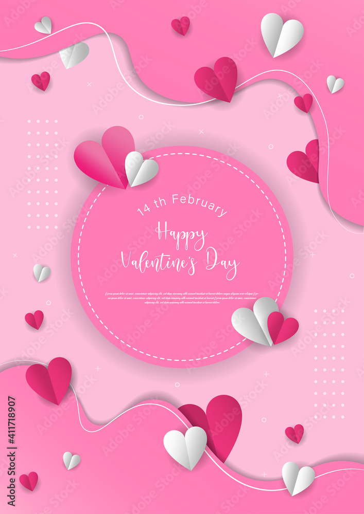 14 th February Happy Valentine's Day vector illustration background brochure,  invitation, greeting card template with hearts.
