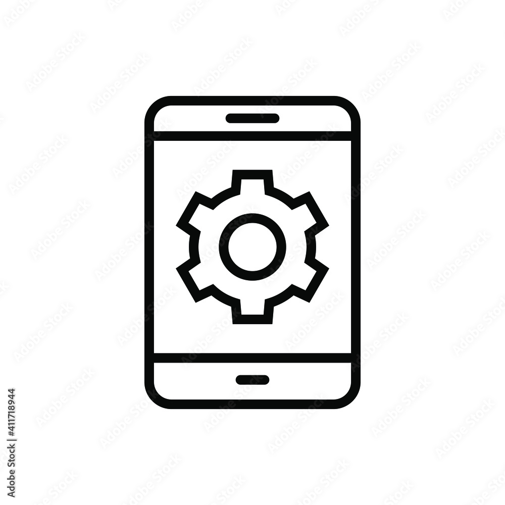 Mobile phone with gear icon vector graphic illustration Mobile phone with gear icon vector graphic illustration