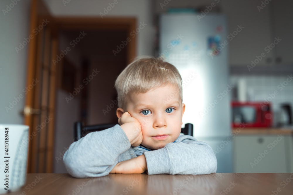 Cute little blonde kid, portrait of boy at home Cute little blonde kid, portrait of boy at home
