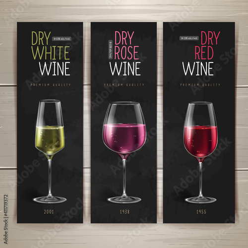 Wine restaurant menu design. Set of wine glasses