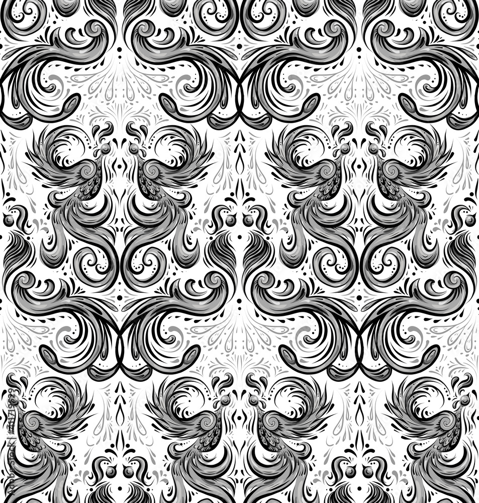 Seamless luxury vintage damask pattern. Animalistic wallpaper with
