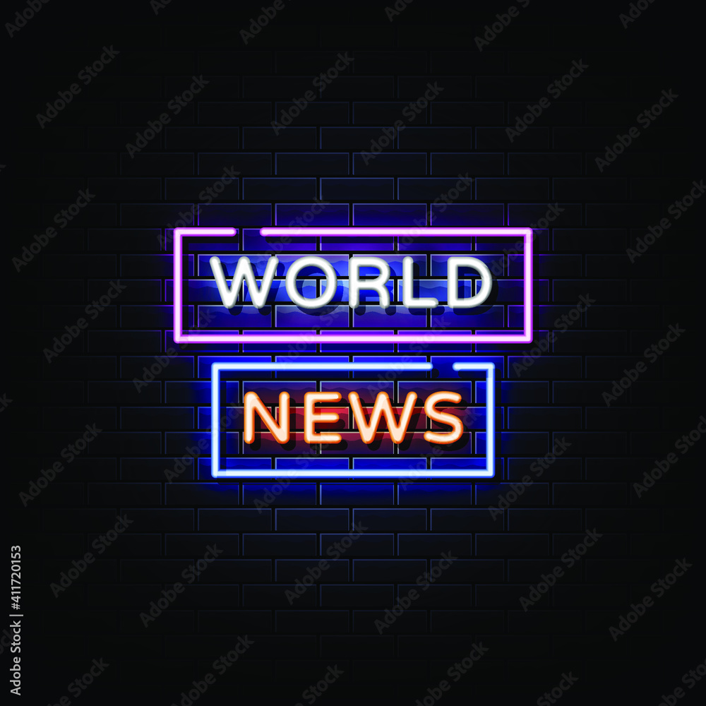 Obraz premium World news neon sign vector.