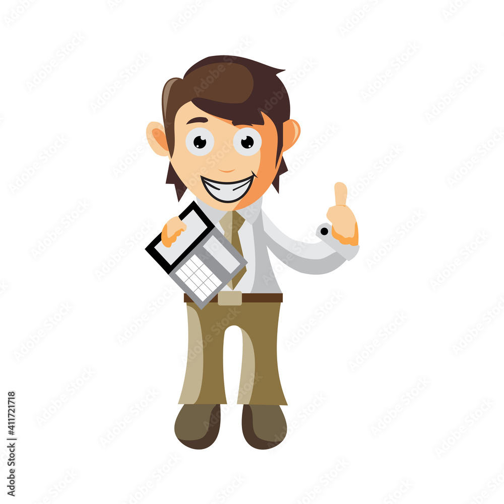 Business man Holding Calculator cartoon character Illustration design creation Isolated