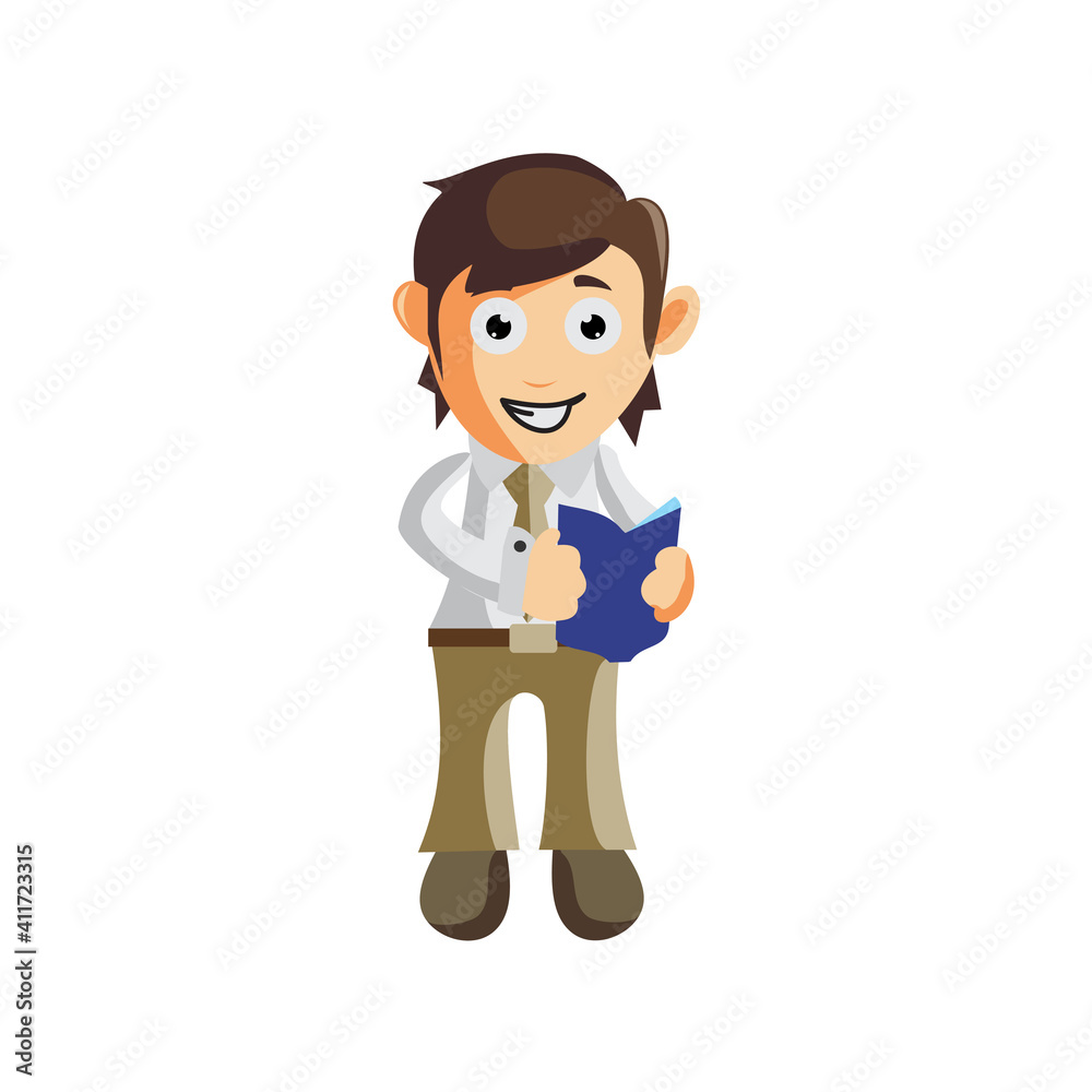 Business man Holding Book cartoon character Illustration design creation Isolated