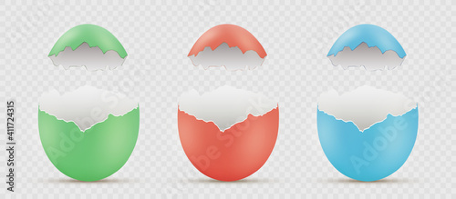Easter painted broken eggs. Vector mockup