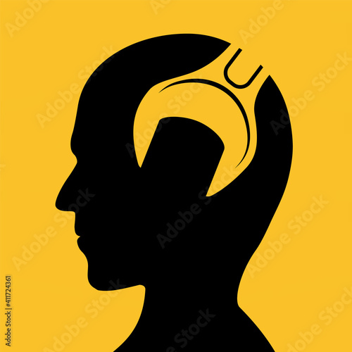 Silhouette human head with wrench inside.