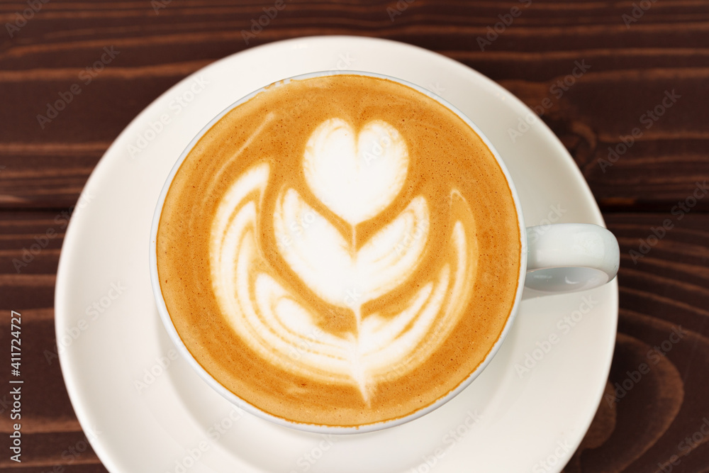 Cup of hot coffee latte on table Cup of hot coffee latte on table