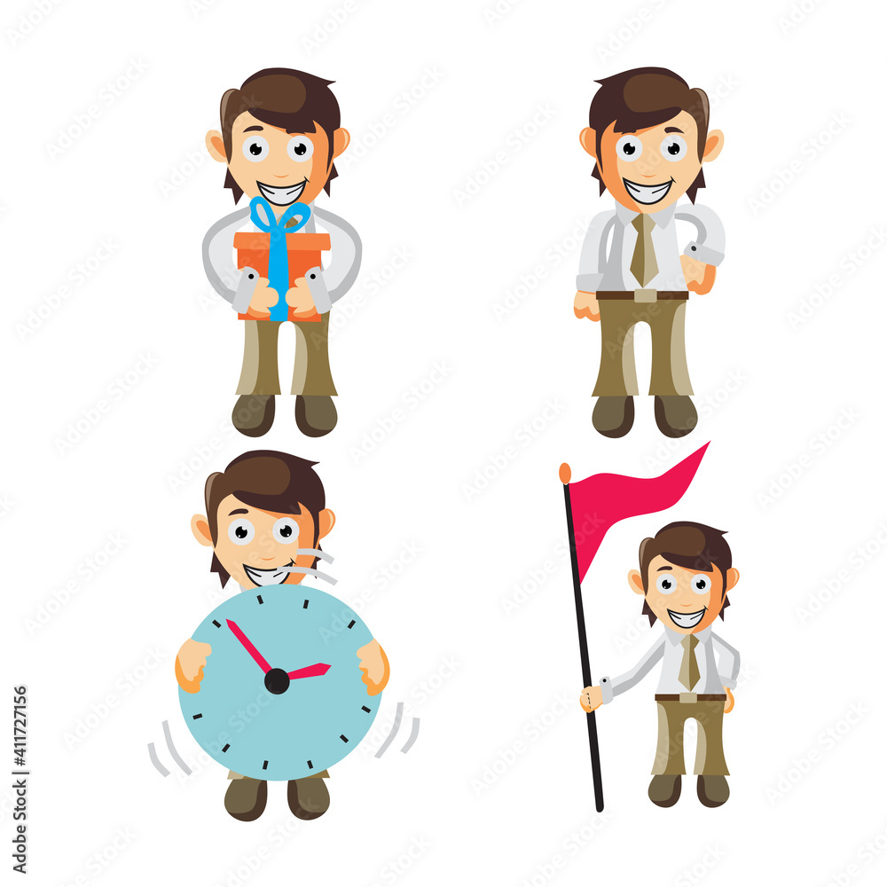 Business man cartoon character Illustration design creation Set with different gestures Business man cartoon character Illustration design creation Set with different gestures