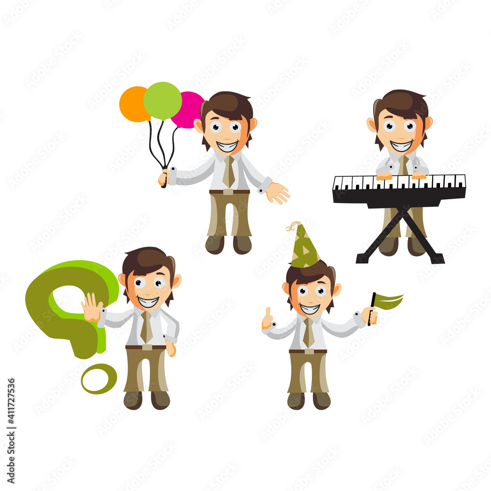 Business man cartoon character Illustration design creation Set with different gestures Business man cartoon character Illustration design creation Set with different gestures