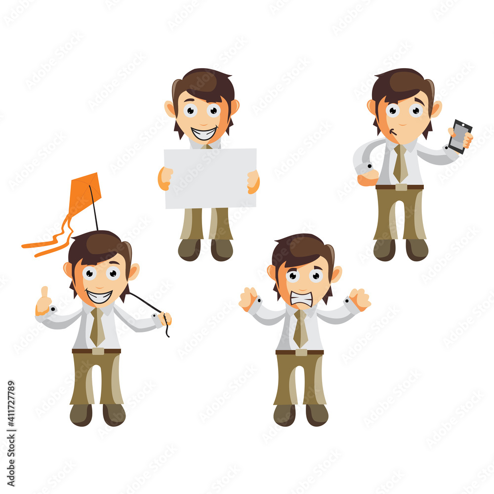 Business man cartoon character Illustration design creation Set with different gestures Business man cartoon character Illustration design creation Set with different gestures