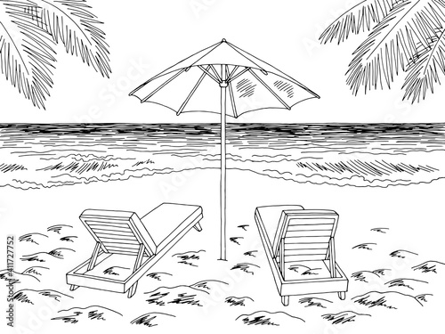 Sea coast beach graphic black white landscape sketch illustration vector 