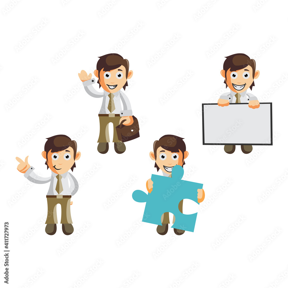 Business man cartoon character Illustration design creation Set with different gestures